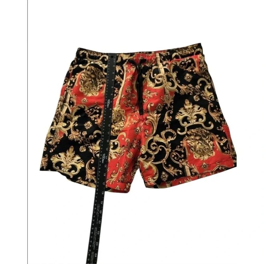 Surf Society Men's‎ Swim Trunks Shorts Size Large Red Black Gold Lion Print
